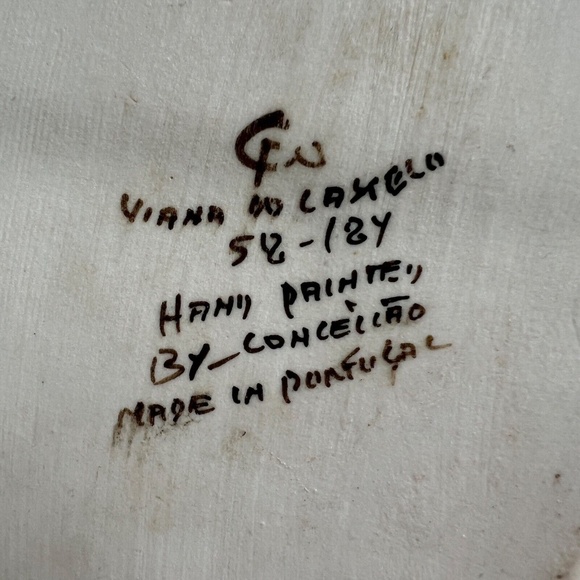 Viana do Castelo Portugal Pottery Wall Pocket Signed Hand Painted Floral Blue - Picture 5 of 7